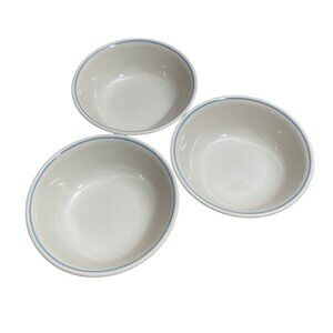 Vtg Corelle Corning Windflower Sandstone Blue Trim Cereal Bowls 6.5 Inch Set 3